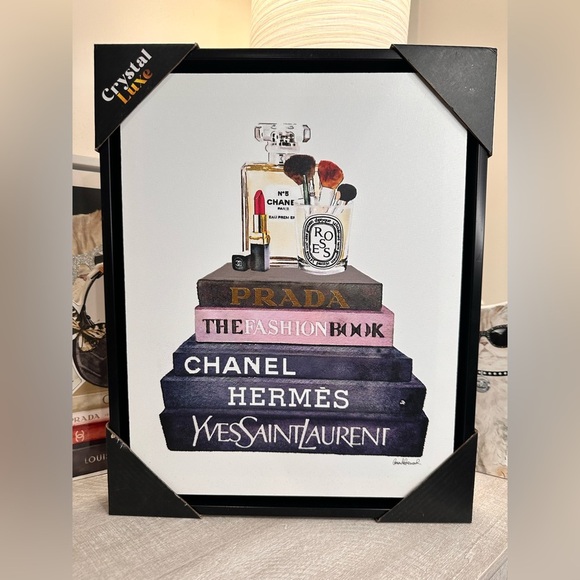 Fashion Book Stack Art Print with Designer Logos - Picture 1 of 1